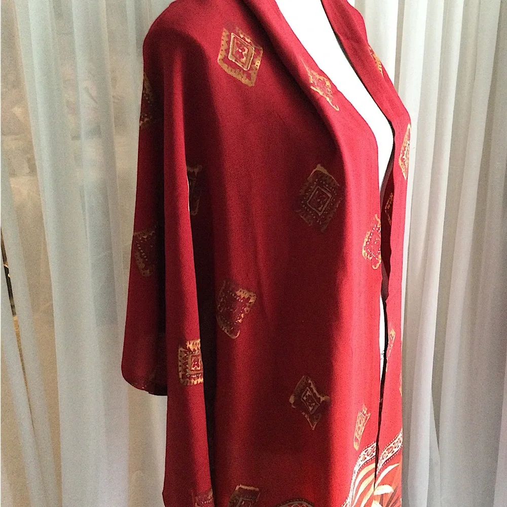 Red Shawl Wrap with Gold Accent Detailing custom made rayon